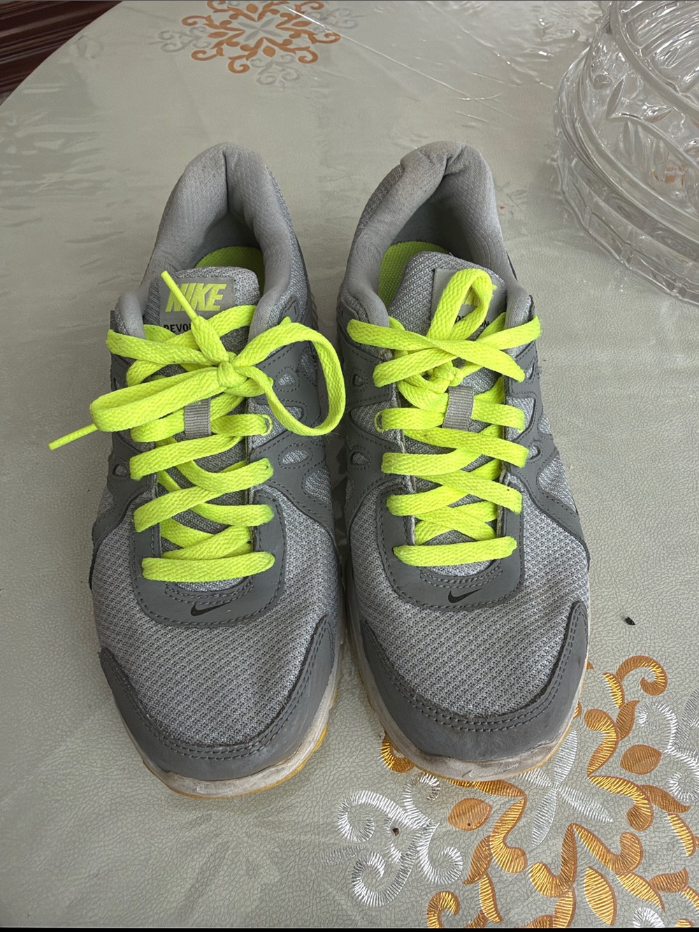 Nike Women’s Gray Athletic Sneakers with Neon Yellow Laces